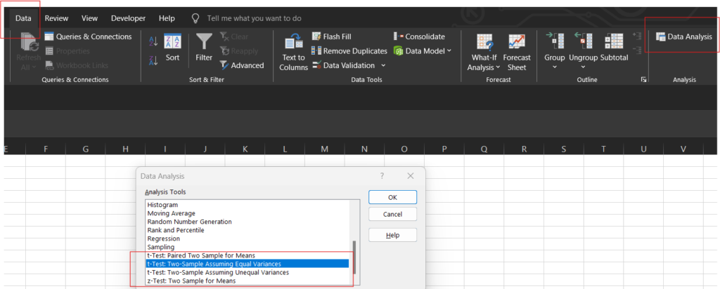 Perform T-Test in Excel using Analysis ToolPak